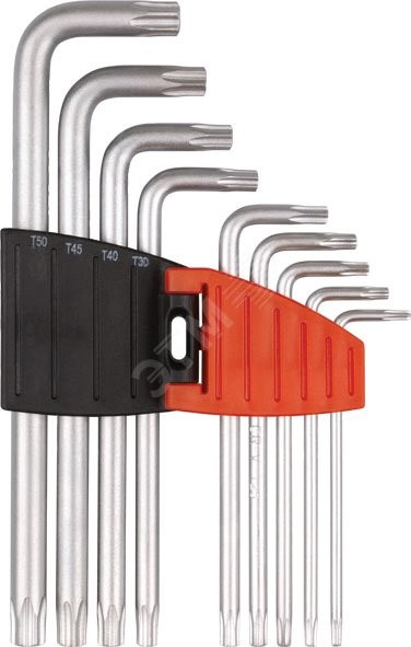 Ключи ''звездочки'' 9 шт CrV Т10-Т50, длинные, в пластиковом держателе, Профи