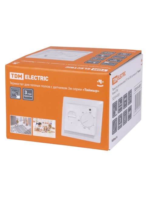 Термостат для теплых полов ТТП 16А 250В с датчиком 3м "Таймыр" белый TDM Термостат для теплых полов ТТП 16А 250В с датчиком 3м "Таймыр" белый TDM