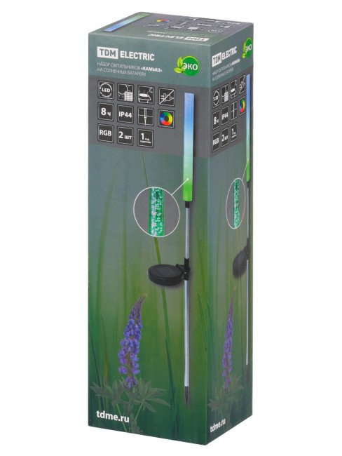 Набор светильников "Камыш" на солнечных батареях, RGB, оргстекло, 1,8х70 cм, 2 шт, TDM