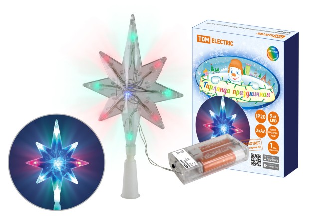 Декоративный элемент на ёлку светодиодный "Звезда" 9LED, 20см, мультиколор, 2хAA , TDM Декоративный элемент на ёлку светодиодный "Звезда" 9LED, 20см, мультиколор, 2хAA , TDM