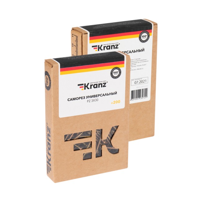 Саморез универсальный KRANZ 3х30, желтый цинк, короб (200 шт./уп.)