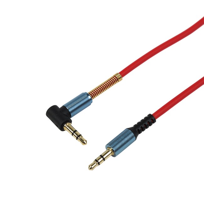 Аудио кабель 3,5 мм штекер-штекер угловой, металлические разъемы, 1М красный