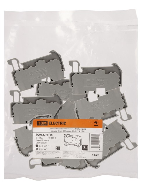 Зажим клеммный безвинтовой ЗКБ быстрого зажима 4 мм2 32А серый (Ph-C PT 4) TDM Зажим клеммный безвинтовой ЗКБ быстрого зажима 4 мм2 32А серый (Ph-C PT 4) TDM