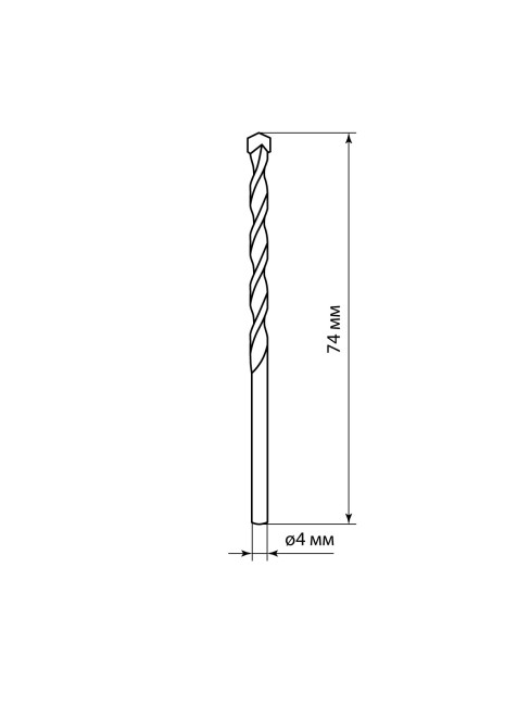 Сверло по бетону, ударное, 4×74 мм, победит. након, цилиндр. хвост, блистер 1 шт, "Рубин" TDM