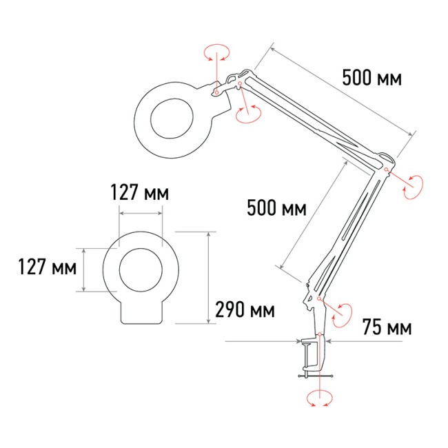 Лупа на струбцине круглая 3D с подсветкой, ø127мм, белая REXANT Лупа на струбцине круглая 3D с подсветкой, ø127мм, белая REXANT