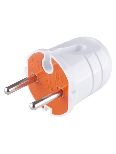Вилка б/з белая с красной вставкой 10А 250В TDM Вилка б/з белая с красной вставкой 10А 250В TDM