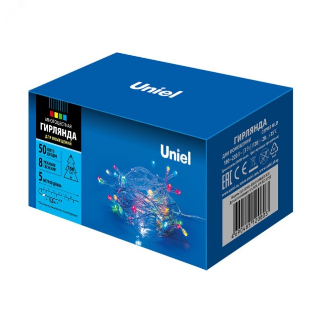 ULD-S0500-050/DTA MULTI IP20 Гирлянда светодиодная с контроллером, 5м. 50 светодиодов. Разноцветный свет. Провод прозрачный. ТМ Uniel ULD-S0500-050/DTA MULTI IP20 Гирлянда светодиодная с контроллером, 5м. 50 светодиодов. Разноцветный свет. Провод прозрачный. ТМ Uniel