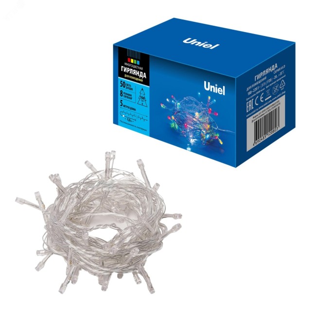ULD-S0500-050/DTA MULTI IP20 Гирлянда светодиодная с контроллером, 5м. 50 светодиодов. Разноцветный свет. Провод прозрачный. ТМ Uniel ULD-S0500-050/DTA MULTI IP20 Гирлянда светодиодная с контроллером, 5м. 50 светодиодов. Разноцветный свет. Провод прозрачный. ТМ Uniel