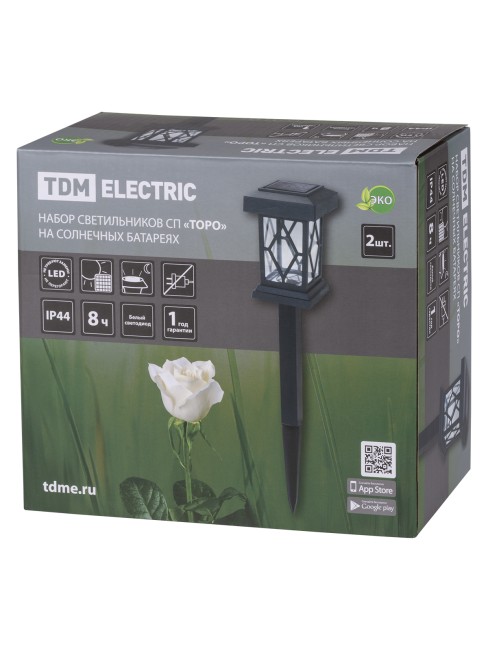 Набор светильников  СП "Торо" на солнечных батареях, пластик, 10х44  cм, 2 шт, TDM