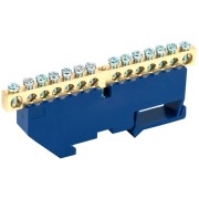 Шина «N» нулевая с синим изолятором на DIN-рейку 6x9 мм стойка бол. 14 групп REXANT Шина «N» нулевая с синим изолятором на DIN-рейку 6x9 мм стойка бол. 14 групп REXANT