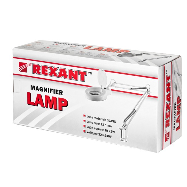 Лупа на струбцине круглая 8D с подсветкой, ø127мм, белая REXANT Лупа на струбцине круглая 8D с подсветкой, ø127мм, белая REXANT
