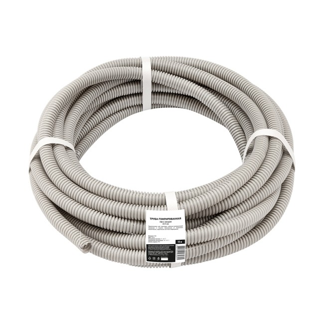 Труба гофрированная из ПВХ, с зондом, Ø20мм (бухта 10 м/уп) REXANT Труба гофрированная из ПВХ, с зондом, Ø20мм (бухта 10 м/уп) REXANT