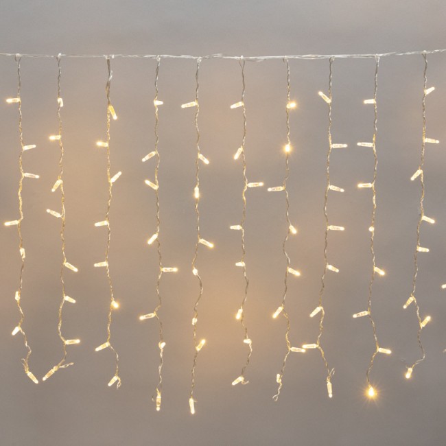 Гирлянда Светодиодный Дождь 2х0,8м, 160 LED ТЕПЛЫЙ БЕЛЫЙ, прозрачный ПВХ, IP65, постоянное свечение, 230В соединяется NEON-NIGHT (нужен шнур питания 303-500-1)