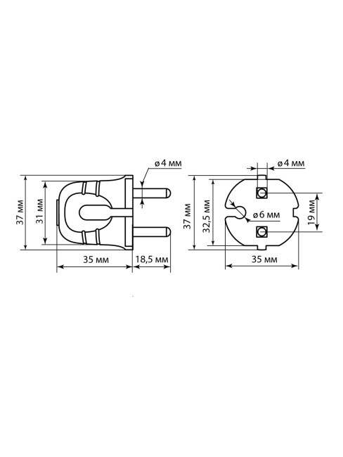 Вилка б/з черная с красной вставкой 10А 250В TDM