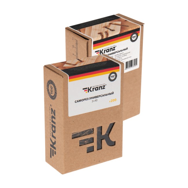 Саморез универсальный KRANZ 3х40, желтый цинк, короб (200 шт./уп.)