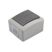 Выключатель двухклавишный INDUSTRIAL IP54, о/у, серый KRANZ Выключатель двухклавишный INDUSTRIAL IP54, о/у, серый KRANZ