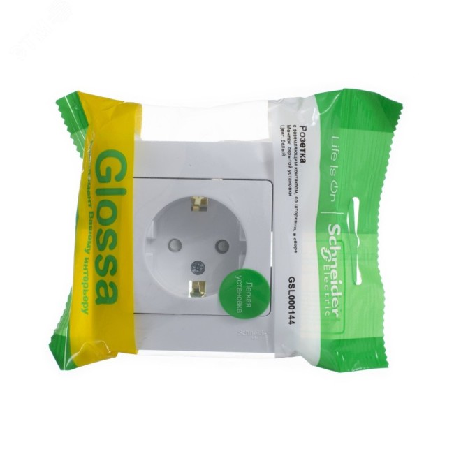 GLOSSA Розетка с заземлением со шторками в сборе белая GLOSSA Розетка с заземлением со шторками в сборе белая