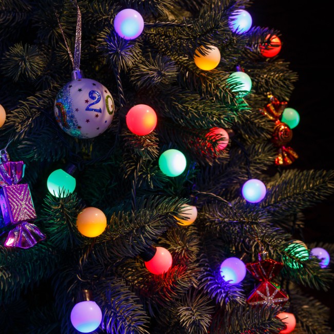 Гирлянда Шарики Ø30мм, 5м, темно-зеленый ПВХ, 25 диодов, цвет RGB Гирлянда Шарики Ø30мм, 5м, темно-зеленый ПВХ, 25 диодов, цвет RGB