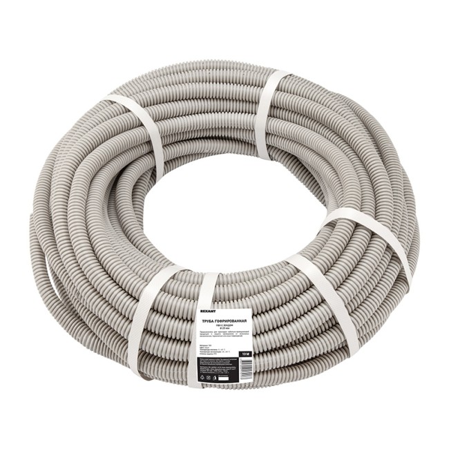Труба гофрированная из ПВХ, с зондом, Ø25мм (бухта 10 м/уп) REXANT Труба гофрированная из ПВХ, с зондом, Ø25мм (бухта 10 м/уп) REXANT