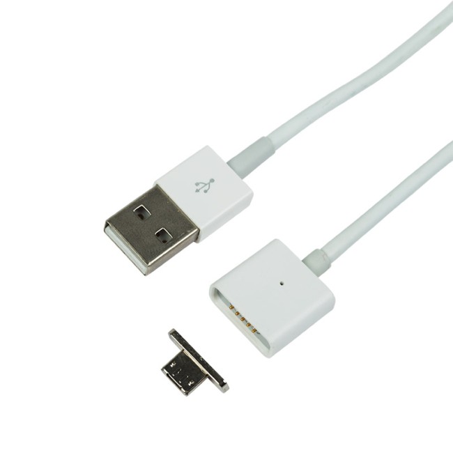 USB кабель micro USB магнитный со съемным штекером, 1м белый