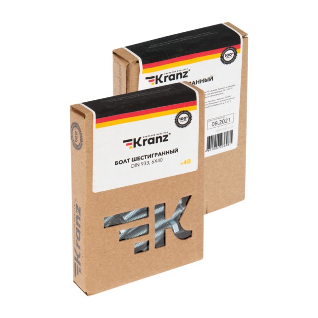 Болт шестигранный DIN 933, 6х40 короб (40 шт/уп) KRANZ