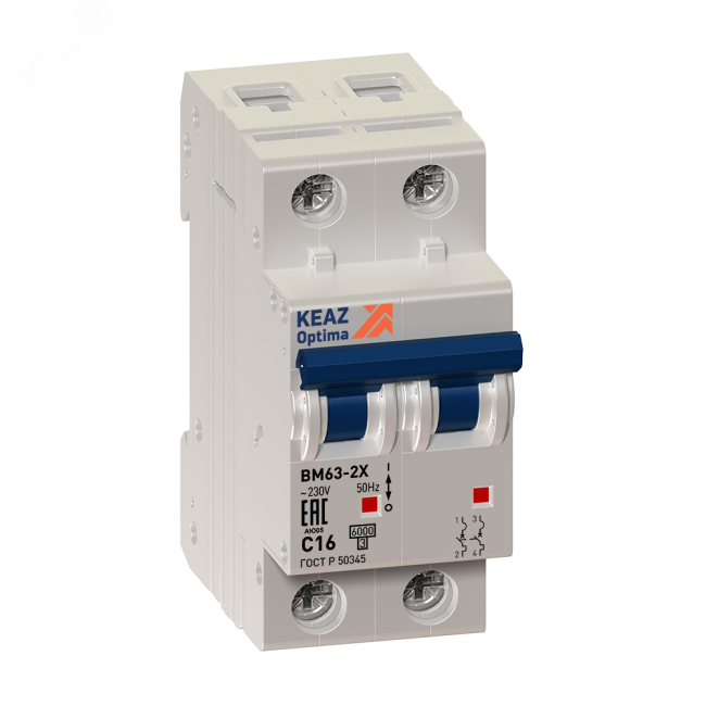 Выключатель автоматический двухполюсный 5А N 6кА AC OptiDin BM63-2NC5-ОМ4-РЕГ