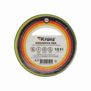 Изолента ПВХ 0,13х15 мм, 10 м, желто-зеленая KRANZ Изолента ПВХ 0,13х15 мм, 10 м, желто-зеленая KRANZ