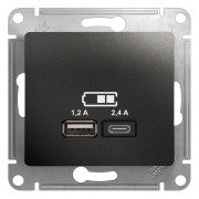 Розетка USB Glossa тип A+C 5В/2.4А 2х5В/1.2А механизм антрацит SE GSL000739 Розетка USB Glossa тип A+C 5В/2.4А 2х5В/1.2А механизм антрацит SE GSL000739
