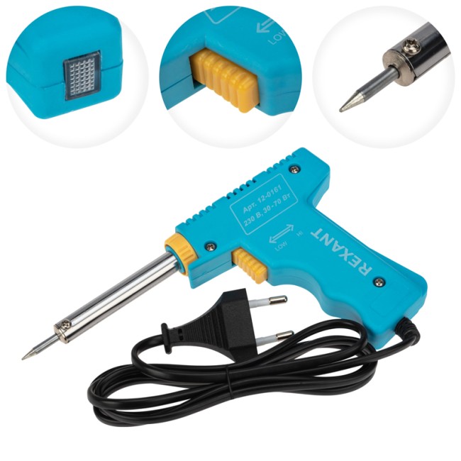 Паяльник-пистолет двухрежимный, серия МАСТЕР, 30/70Вт, 230В, блистер REXANT Паяльник-пистолет двухрежимный, серия МАСТЕР, 30/70Вт, 230В, блистер REXANT