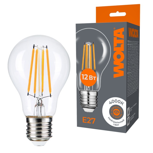 Светодиодная лампа WOLTA FILAMENT WF-A60-12W4KE27 12Вт 4000K Е27