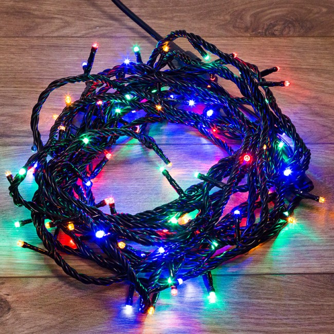 Гирлянда Твинкл Лайт 10 м, 100 LED МУЛЬТИКОЛОР (RGYB), черный ПВХ, IP65, динамика, 230В соединяется NEON-NIGHT (нужен контроллер 217-204)