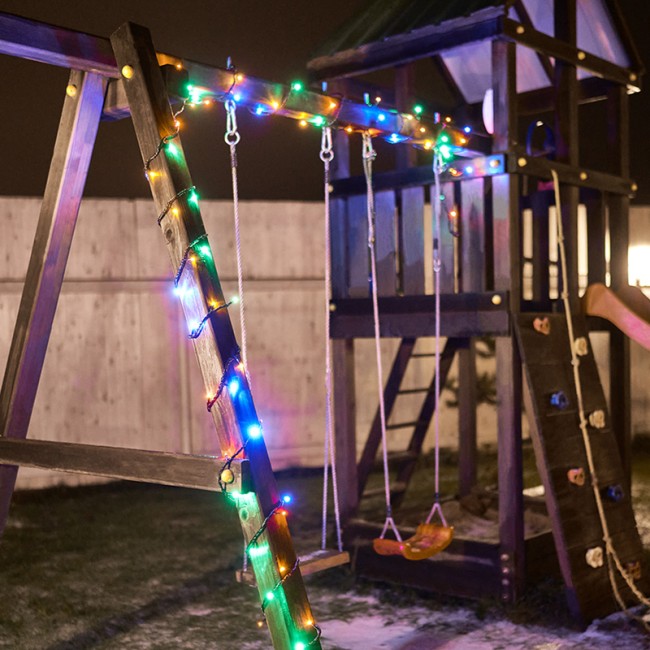 Гирлянда Твинкл Лайт 10 м, 100 LED МУЛЬТИКОЛОР (RGYB), черный ПВХ, IP65, динамика, 230В соединяется NEON-NIGHT (нужен контроллер 217-204)