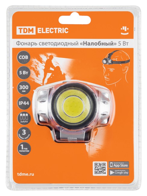 Фонарь светодиодный "Налобный" 5 Вт COB, 300 лм, бат. 3*AAA TDM Фонарь светодиодный "Налобный" 5 Вт COB, 300 лм, бат. 3*AAA TDM