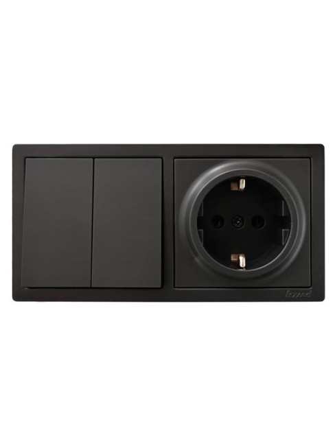 Блок ОП LETO (2-кл. выключатель + 1-м розетка с заземл.) горизонт. черн. бархат LEZARD 752-4200-170BKP