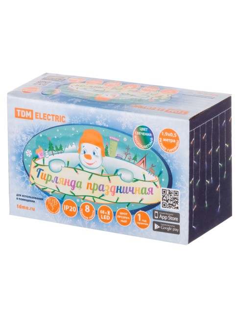 Гирлянда светодиодная "Бахрома" 1,9х0,5 м, 68LED, многоцветн., 8 режимов, 250 В, IP20, TDM Гирлянда светодиодная "Бахрома" 1,9х0,5 м, 68LED, многоцветн., 8 режимов, 250 В, IP20, TDM