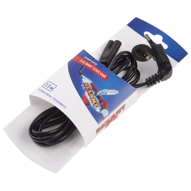 Шнур сетевой  (угловая вилка)  2x0.5мм²  1.5М  REXANT