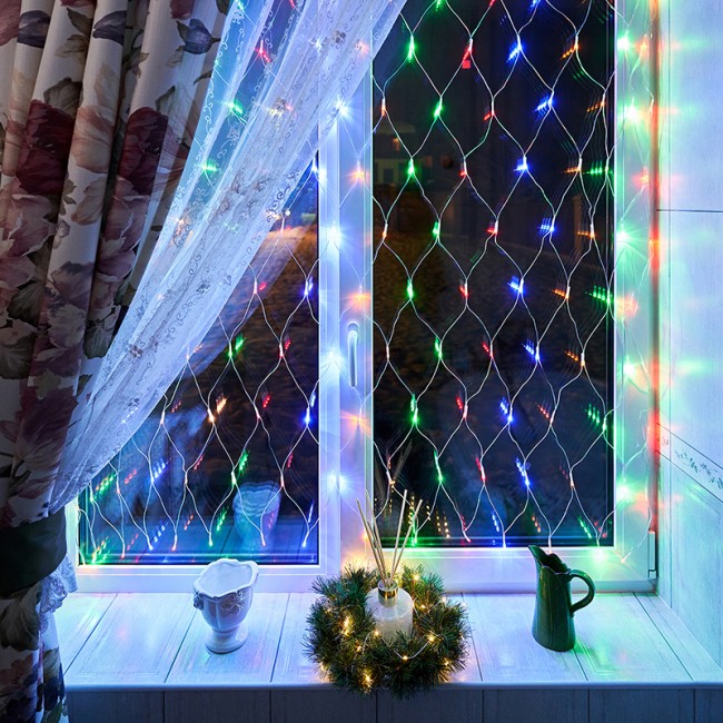 Гирлянда Сеть 1,5х1,5м, прозрачный ПВХ, 150 LED Мультиколор Гирлянда Сеть 1,5х1,5м, прозрачный ПВХ, 150 LED Мультиколор