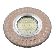 DLS-L144 GU5.3 GLASSY/LIGHT TEA Светильник декоративный встраиваемый, серия Luciole. Без лампы, цоколь GU5.3. Доп. светодиодная подсветка 3Вт. Стекло. Зеркальный/светло-коричневый. ТМ Fametto