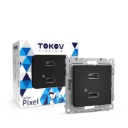Розетка 2-м USB СП Pixel тип A+A 5В 1х2.1А 2х1.05А механизм карбон TOKOV ELECTRIC TKE-PX-2USB-C14 Розетка 2-м USB СП Pixel тип A+A 5В 1х2.1А 2х1.05А механизм карбон TOKOV ELECTRIC TKE-PX-2USB-C14