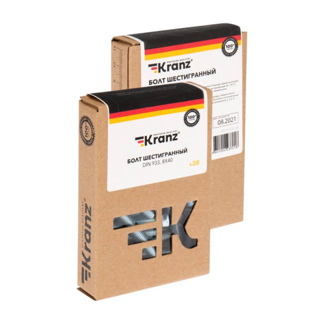 Болт шестигранный DIN 933, 8х40 короб (20 шт/уп) KRANZ