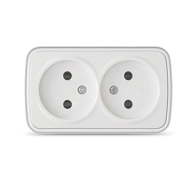 Розетка 2-м ОП Электра 16А IP20 без заземл. бел. Союз 0024 Розетка 2-м ОП Электра 16А IP20 без заземл. бел. Союз 0024