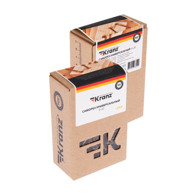 Саморез универсальный 4х30, желтый цинк, короб (250 шт/уп) KRANZ 