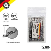 Сверло по металлу 7,0х109х69 мм HSS (10 шт. в упаковке) DIN 338 Kranz Сверло по металлу 7,0х109х69 мм HSS (10 шт. в упаковке) DIN 338 Kranz