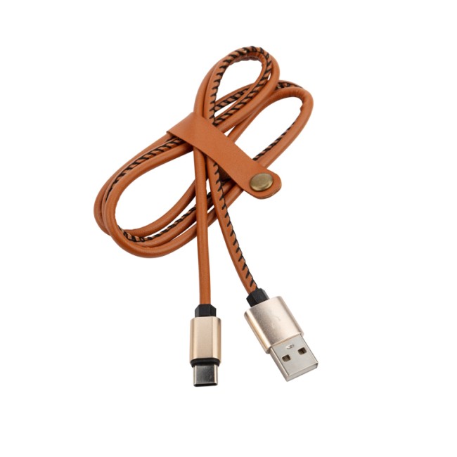 Кабель USB-Type-C/2,1A/leather/brown/1m/REXANT