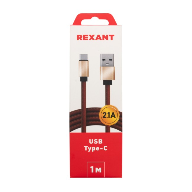 Кабель USB-Type-C/2,1A/leather/brown/1m/REXANT
