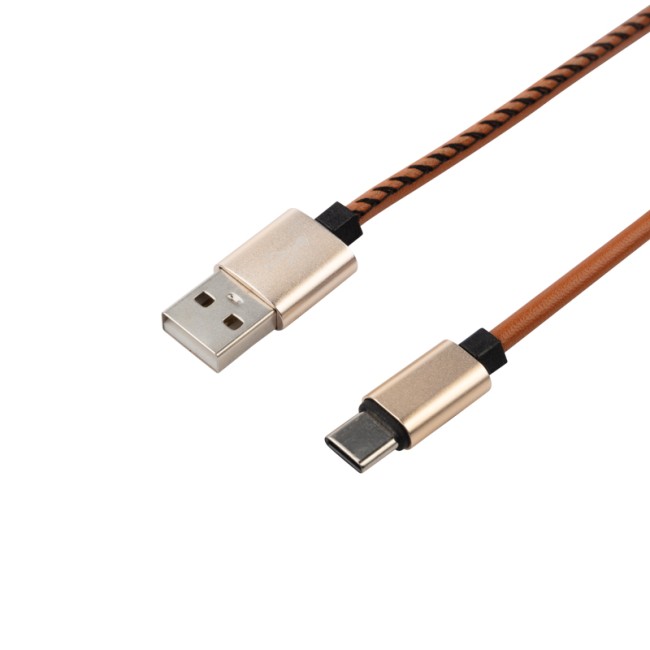 Кабель USB-Type-C/2,1A/leather/brown/1m/REXANT
