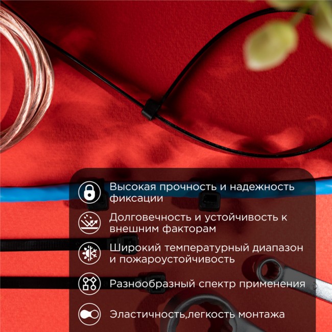 Стяжка кабельная нейлоновая 300x4,8мм, черная (100 шт/уп) REXANT Стяжка кабельная нейлоновая 300x4,8мм, черная (100 шт/уп) REXANT