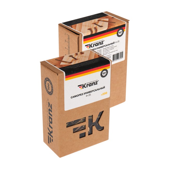 Саморез универсальный 4х35, желтый цинк, короб (200 шт/уп) KRANZ 