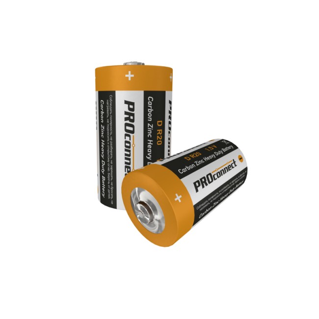 Батарейка солевая D/R20, 1,5В, 2 шт, термопленка PROconnect Батарейка солевая D/R20, 1,5В, 2 шт, термопленка PROconnect