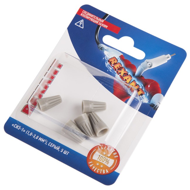 Соединительный изолирующий зажим REXANT "СИЗ-1", 1,0-3,0 мм², серый, 5 шт. Соединительный изолирующий зажим REXANT "СИЗ-1", 1,0-3,0 мм², серый, 5 шт.